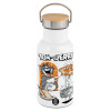 Metallic thermos (Stainless steel) White with wooden lid (bamboo), double-walled, 350ml
