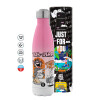 Metal mug thermos Pink/White (Stainless steel), double wall, 500ml