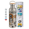 Stainless steel Silver with wooden lid (bamboo), double wall, 750ml