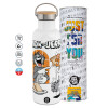 Stainless steel White with wooden lid (bamboo), double wall, 750ml