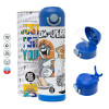 Children's hot water bottle, stainless steel, with safety straw, BLUE (500ml)