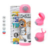 Children's hot water bottle, stainless steel, with safety straw, PINK (500ml)