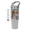 ΓΚΡΙ Travel Tumbler Θερμός με χερούλι και καλαμάκι 890ml