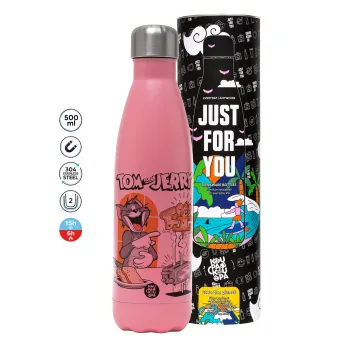 Tom n Jerry, Metal mug thermos Pink Mat (Stainless steel), double wall, 500ml