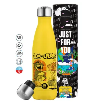 Tom n Jerry, Yellow Stainless Steel Metallic Thermos, double-walled, 500ml