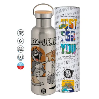 Tom n Jerry, Stainless steel Silver with wooden lid (bamboo), double wall, 750ml