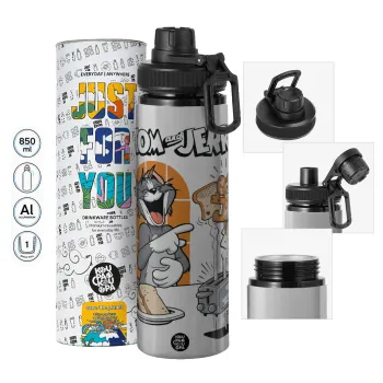 Tom n Jerry, Metallic water bottle with safety cap, 850ml aluminum