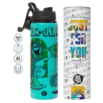 Tom n Jerry, Metallic water bottle with safety lid, 850ml aluminum
