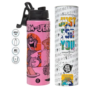 Tom n Jerry, Metallic water bottle with safety lid, 850ml aluminum