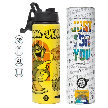 Tom n Jerry, Metallic water bottle with safety lid, 850ml aluminum