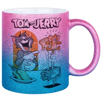Tom n Jerry, Κούπα Χρυσή/Μπλε Glitter, κεραμική, 330ml