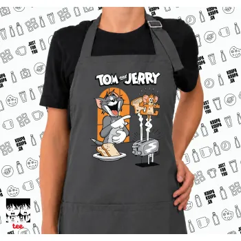 Tom n Jerry, GREY Ποδιά μαγειρικής μακριά Σεφ με τσέπες (ΕΝΗΛΙΚΩΝ, ΓΚΡΙ)