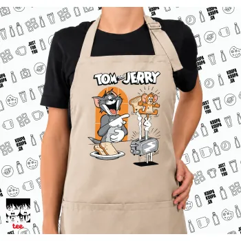 Tom n Jerry, SAND Ποδιά μαγειρικής μακριά Σεφ ολόσωμη με τσέπες (ΕΝΗΛΙΚΩΝ, SAND, ONE SIZE)
