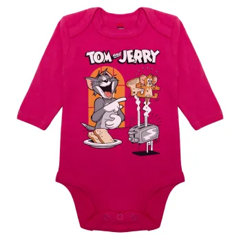 Tom n Jerry, Μακρυμάνικο βρεφικό φορμάκι, 0-18 μηνών, ΡΟΖ, 100% Organic Cotton
