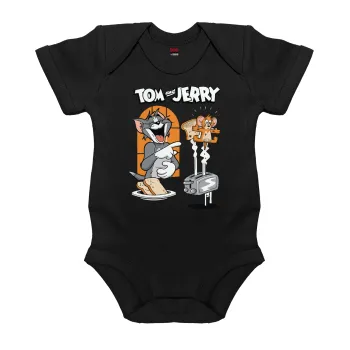 Tom n Jerry, Βρεφικό φορμάκι μωρού, 0-18 μηνών, ΜΑΥΡΟ, 100% Organic Cotton, κοντομάνικο