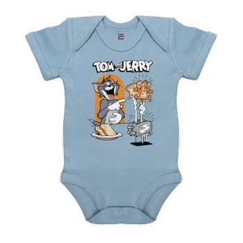 Tom n Jerry, Βρεφικό φορμάκι μωρού, 0-18 μηνών, Μπλε, 100% Organic Cotton, κοντομάνικο