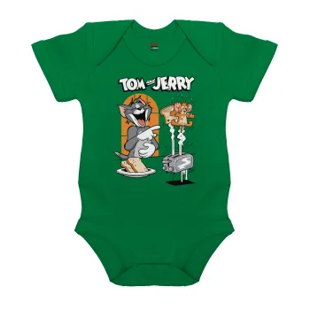 Tom n Jerry, Βρεφικό φορμάκι μωρού, ΠΡΑΣΙΝΟ, 100% Organic Cotton, κοντομάνικο