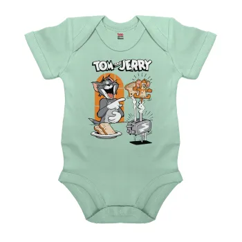 Tom n Jerry, Βρεφικό φορμάκι μωρού, 0-18 μηνών, mint (Μέντα), 100% Organic Cotton, κοντομάνικο