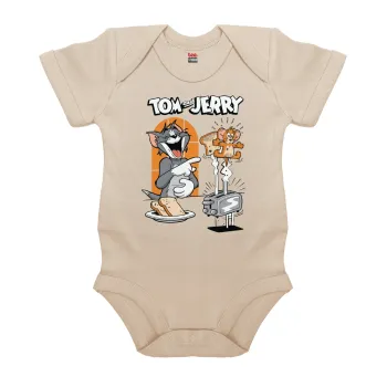 Tom n Jerry, Βρεφικό φορμάκι μωρού, 0-18 μηνών, Natural (Εκρού), 100% Organic Cotton, κοντομάνικο