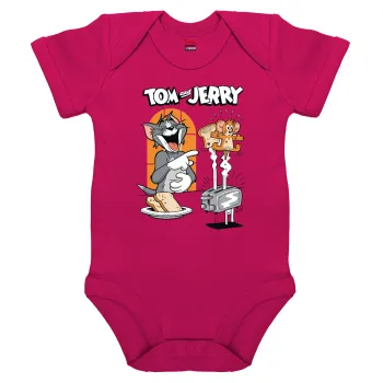 Tom n Jerry, Βρεφικό φορμάκι μωρού, 0-18 μηνών, ΡΟΖ, 100% Organic Cotton, κοντομάνικο