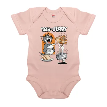 Tom n Jerry, Βρεφικό φορμάκι μωρού, 0-18 μηνών, ΡΟΖ POWDER, 100% Organic Cotton, κοντομάνικο