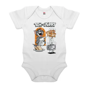 Tom n Jerry, Βρεφικό φορμάκι μωρού, 0-24 μηνών, ΛΕΥΚΟ, 100% Organic Cotton, κοντομάνικο