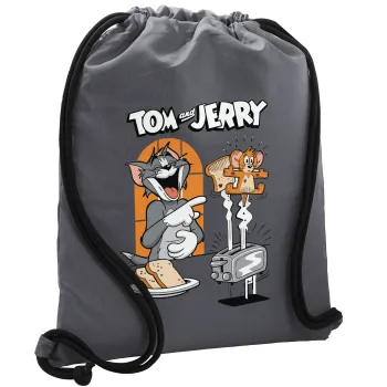 Tom n Jerry, Backpack pouch GYMBAG GREY, with pocket (40x48cm) & thick cords