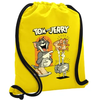 Tom n Jerry, Backpack pouch GYMBAG Yellow, with pocket (40x48cm) & thick cords