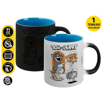 Tom n Jerry, Κούπα Μαγική εσωτερικό μπλε, κεραμική 330ml που αλλάζει χρώμα με το ζεστό ρόφημα