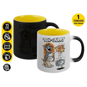 Tom n Jerry, Κούπα Μαγική εσωτερικό κίτρινη, κεραμική 330ml που αλλάζει χρώμα με το ζεστό ρόφημα