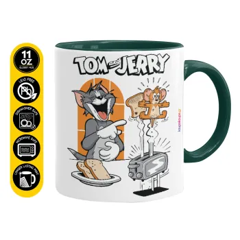 Tom n Jerry, Κούπα χρωματιστή πράσινη, κεραμική, 330ml