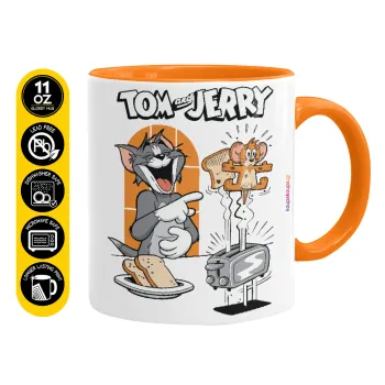 Tom n Jerry, Κούπα χρωματιστή πορτοκαλί, κεραμική, 330ml