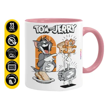 Tom n Jerry, Κούπα χρωματιστή ροζ, κεραμική, 330ml