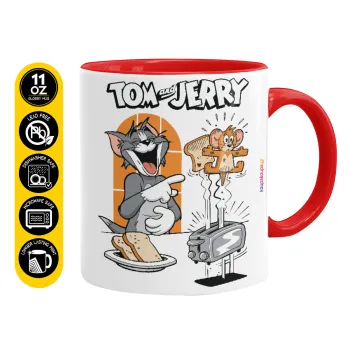 Tom n Jerry, Κούπα χρωματιστή κόκκινη, κεραμική, 330ml