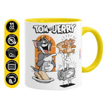 Tom n Jerry, Κούπα χρωματιστή κίτρινη, κεραμική, 330ml