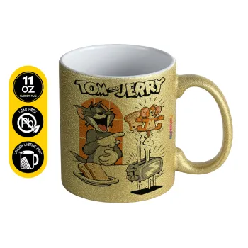 Tom n Jerry, Κούπα Χρυσή Glitter που γυαλίζει, κεραμική, 330ml