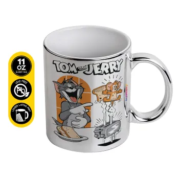 Tom n Jerry, Mug ceramic, silver mirror, 330ml