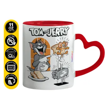 Tom n Jerry, Mug heart red handle, ceramic, 330ml