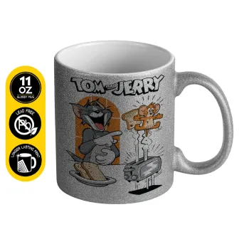 Tom n Jerry, Κούπα Ασημένια Glitter που γυαλίζει, κεραμική, 330ml