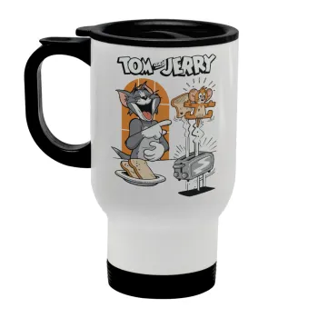 Tom n Jerry, Stainless steel travel mug with lid, double wall white 450ml