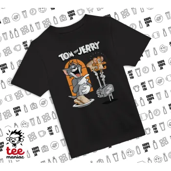 Tom n Jerry, BLACK childrens T-Shirt made of 100% cotton, for every day. Vegan & OEKO-TEX certified.