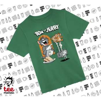 Tom n Jerry, GREEN childrens T-Shirt made of 100% cotton, for every day. Vegan & OEKO-TEX certified.