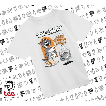 Tom n Jerry, WHITE childrens T-Shirt made of 100% cotton, for every day. Vegan & OEKO-TEX certified.