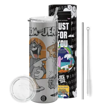 Tom n Jerry, Tumbler stainless steel Silver 600ml, with metal straw & cleaning brush