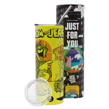 Tom n Jerry, Neon Yellow Travel Tumbler, with metal straw (Stainless steel 304 Food grade, BPA free, 600ml)
