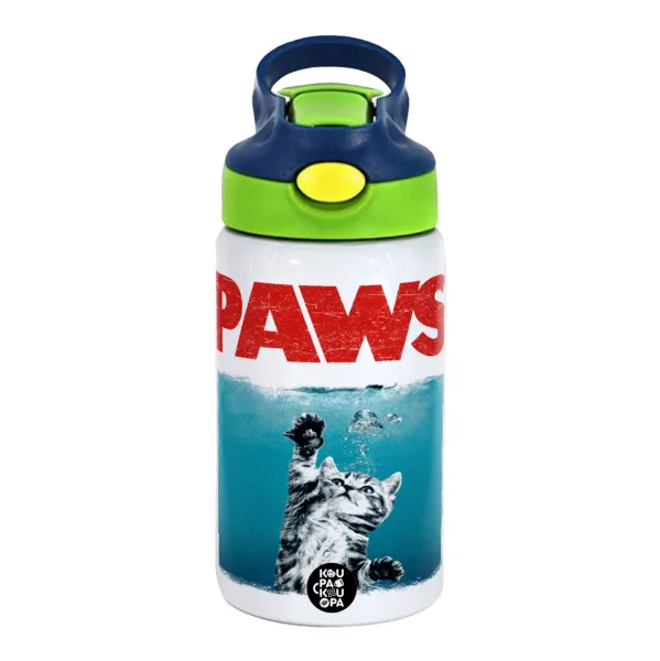 PAWS — Παιδικό παγούρι θερμό, ανοξείδωτο, με καλαμάκι ασφαλείας, πράσινο/μπλε (350ml)