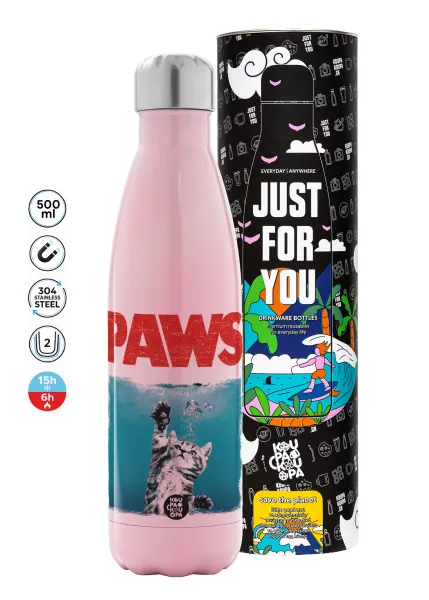 PAWS — Μεταλλικό παγούρι θερμός Ροζ Ιριδίζον (Stainless steel), διπλού τοιχώματος, 500ml