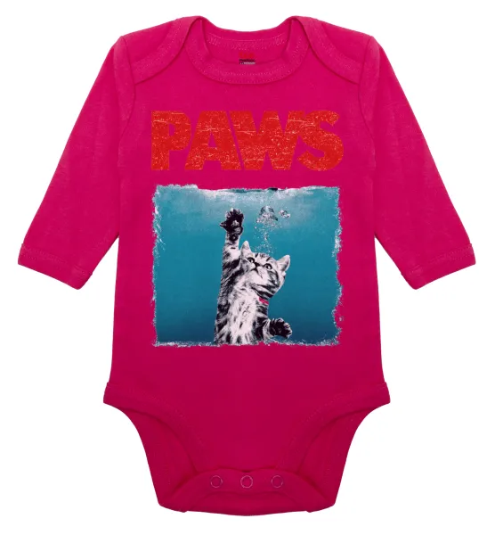 PAWS — Long-sleeve baby bodysuit, 0-18 months, PINK, 100% organic cotton
