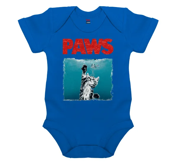 PAWS — Short-sleeve baby bodysuit, cobalt blue, 100% organic cotton