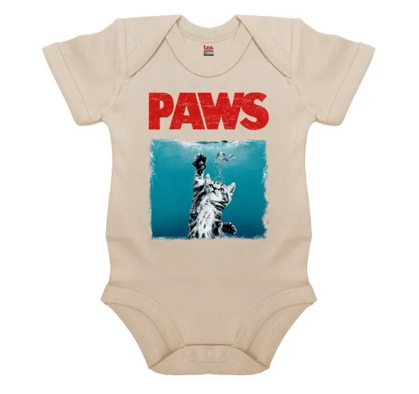 PAWS — Short-sleeve baby bodysuit, 0-18 months, natural (ecru), 100% organic cotton